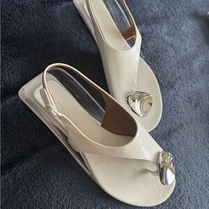 Tory Burch White Sandals with Silver Details
